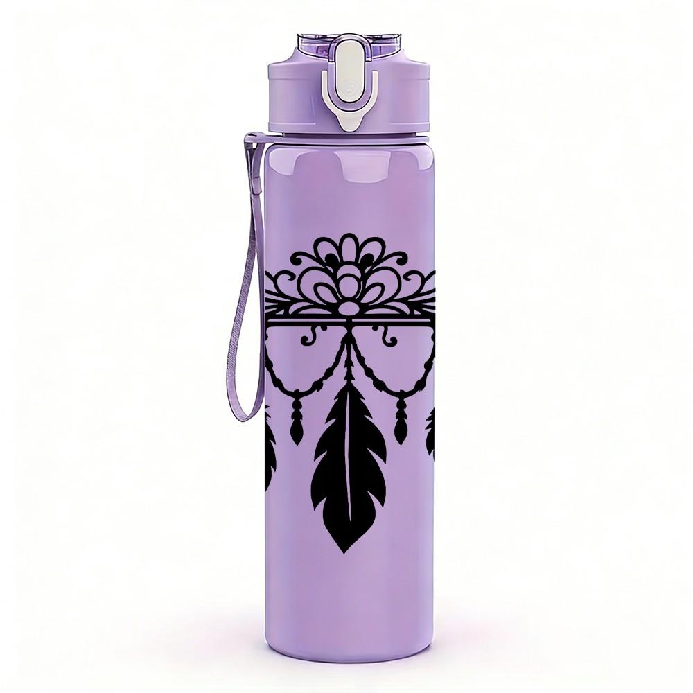 1PC Dreamcatcher Decor 750ml Color Plastic Sports Water Bottle Leakproof Flip Straw Lid Suitable for Sports Office Home Use