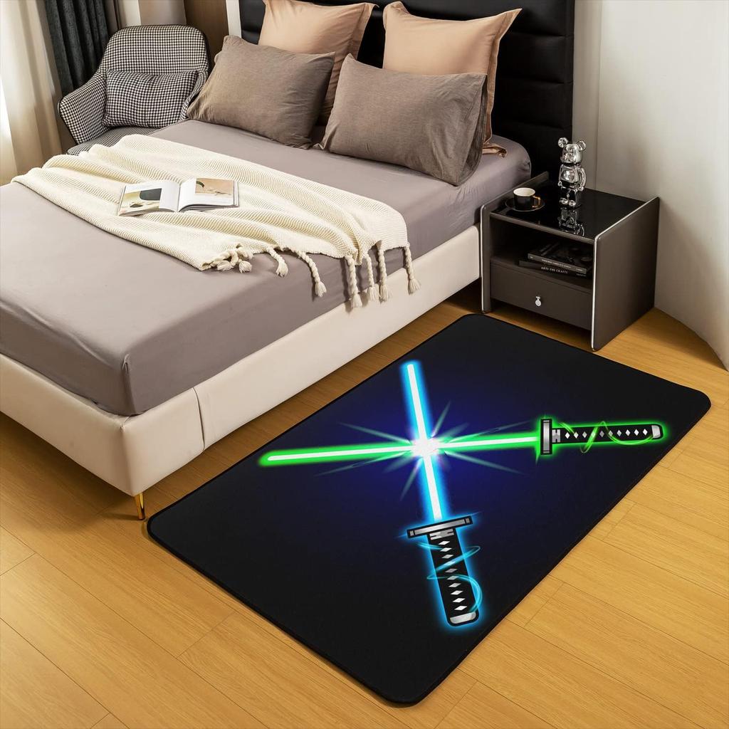 Science Fiction Lightsaber Area Rug for Living Room and Bedroom, Extra Soft Fleece Carpet, Machine Washable Light Sword Mat