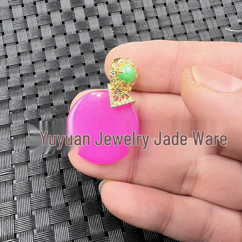 Optimized Sugilite Jade Pendant with Peach Blossom & Round Diamond Inlay