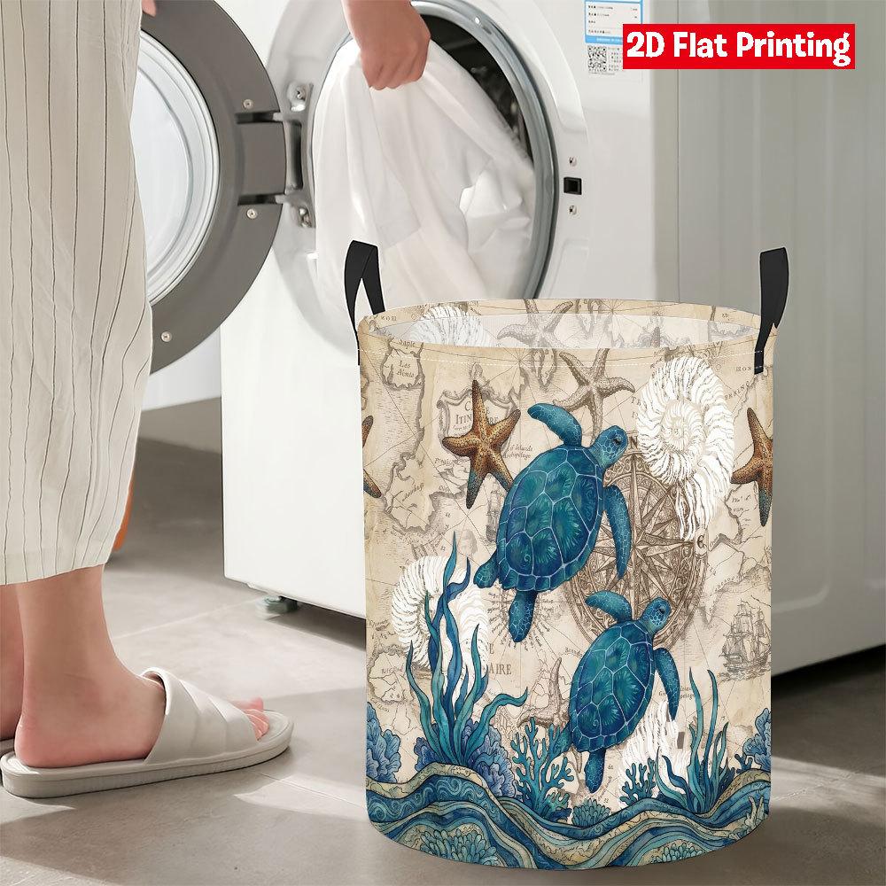 Collapsible Laundry Basket Large Round Waterproof Fabric Hamper Dirty Clothes Storage Bin Toy Organizer with Handles