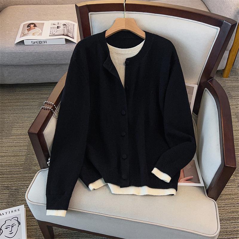 Plus Size Women's Loose Cardigan & Sweater Set (Bust 150/160) - Style 350-8081