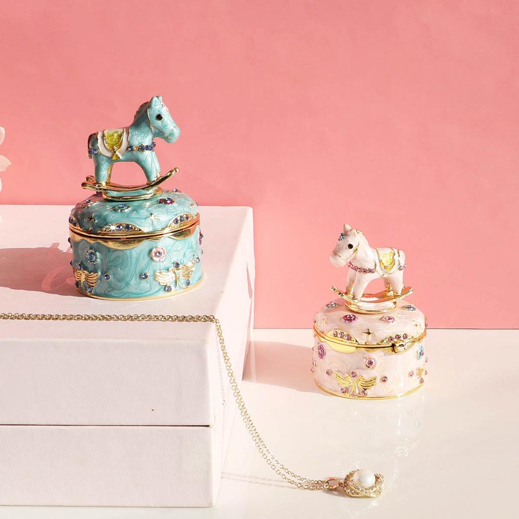 Valentine Gift Alloy Rocking Horse Jewelry Box Enamel Craft Decor Birthday Present