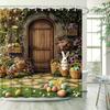 Easter Bunny Shower Curtain Garden Door Eggs Flowers 3D Printed Waterproof Bathroom Decor Spring Theme Home Textile Art Design