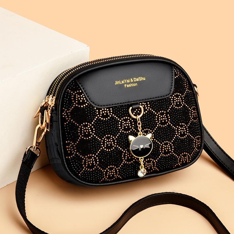 Mobile Phone Bag Multi-layer Soft Leather Fashionable Crossbody Bag Small Round Bag Soft Leather Single-shoulder Bag