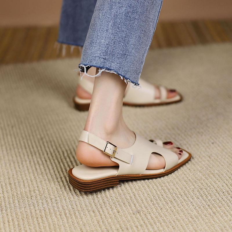 Nyári szandálok Női cipők Lapos talpú Női szandálok Valódi bőr cipők Rövid cipők nőknek