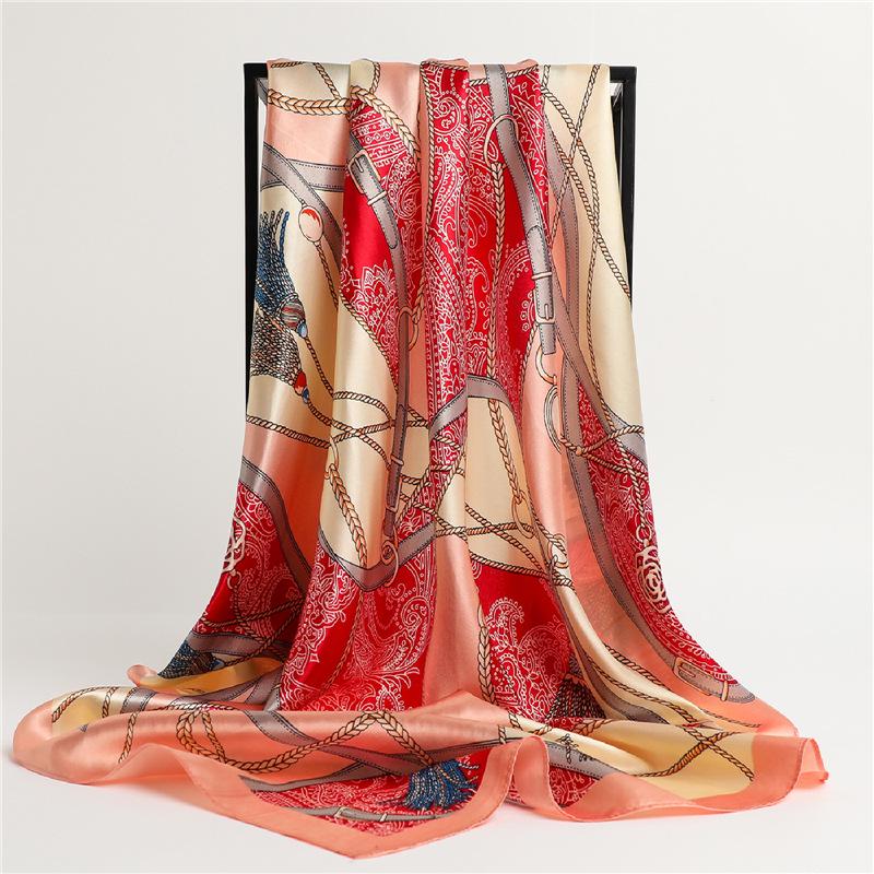 Color Block Silk Square Scarf - Versatile Women's Accessory for All Seasons, Perfect for Neckwear and Sun Protection