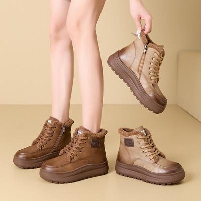 Women's Retro Lambskin Velvet Snow Boots - Non-Slip, Height-Increasing, Thick-Soled, Warm Winter Short Boots
