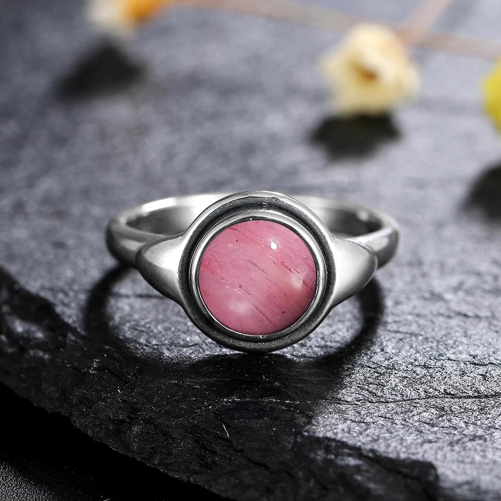 S Silver Ring for Women 8MM Oval Natural Moonstone Turquoise Laqbradorite Rhodochrosite Gift Party