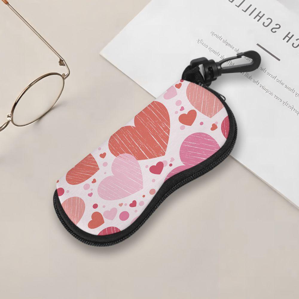 Cute Pink Heart Print Soft Cloth Sunglasses Case,Portable Anti Scratch Eyewear Pouch,Lightweight Travel Spectacle Bag Glasses Accessories Gift