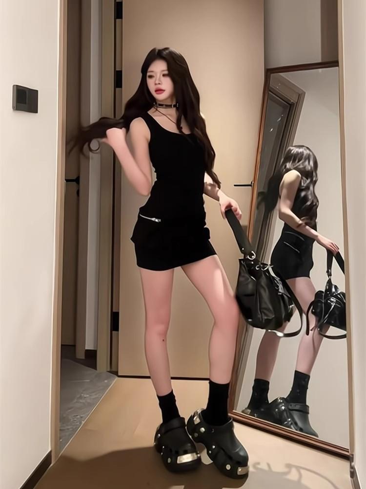 Kusa tug sister sleeveless vest dress women's summer new Spice Girl style temperament tight hip short skirt tooling skirt