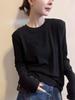 Women's Long-Sleeve T-Shirt - 2025 Autumn/Winter Collection, Versatile Design with Shell Buttons