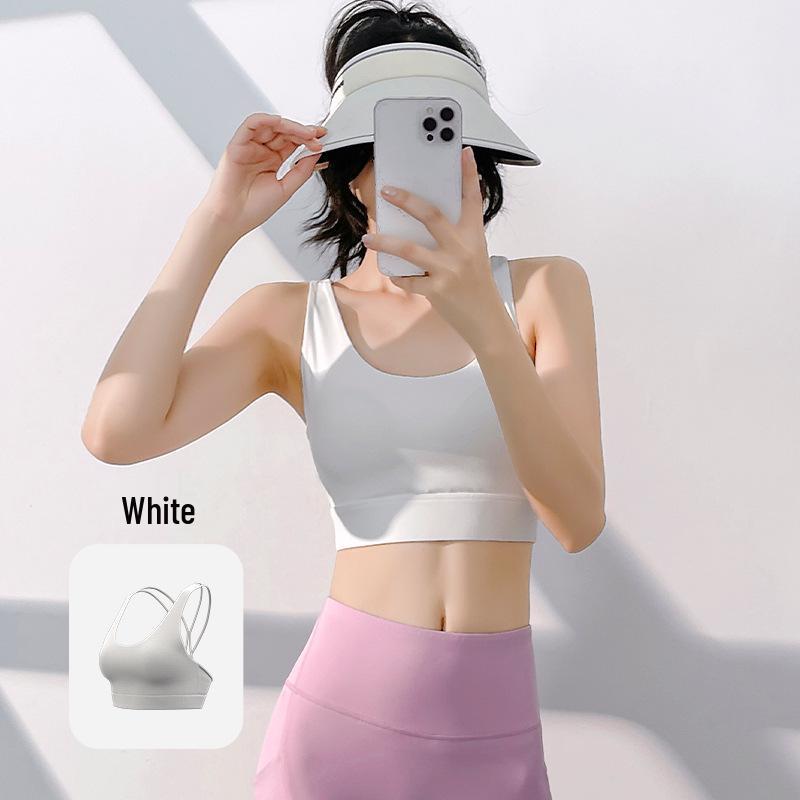 

Спортивный бюстгальтер с сеткой крест-накрест: Однотонный, Открытая спина, Ударопрочный, Прилегающий к телу - Идеально для йоги и фитнеса S