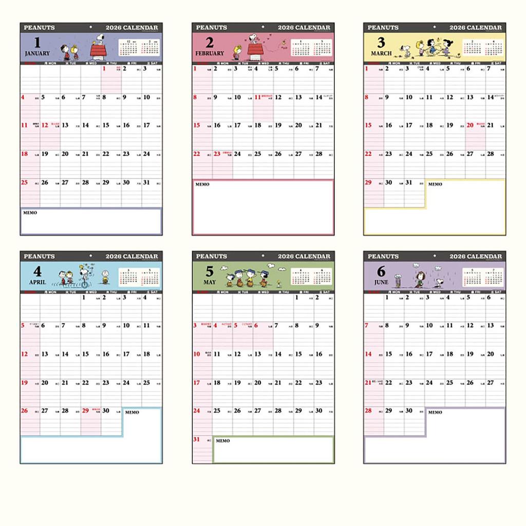 Sanrio 2026 Snoopy Papier Wand 622796 Kalender,