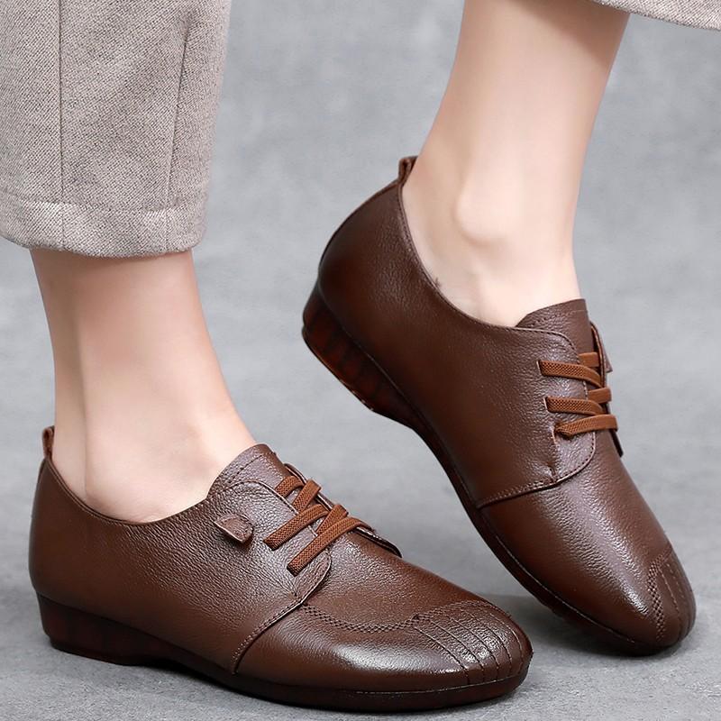 beef tendon sole leather shoes spring and autumn flat sole comfortable leather shoes women non-slip casual single shoes women