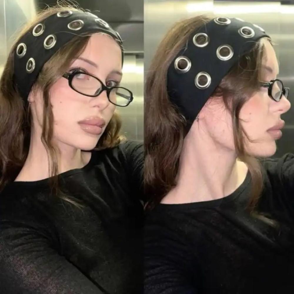 

Stretchy Punk Headwrap with Eyelets Metal Grunge Style Headbands Hair Styling Accessory Style 6