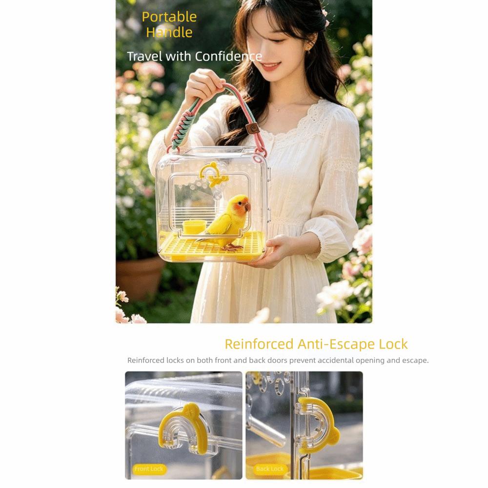 Porte-oiseau Portable Cage de Voyage Transparente pour Oiseaux Cage à Emporter pour Perroquets Voyages Courts