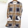 Women's Fashion Plaid Print Round Neck Long Sleeve Plush Winter Warm Pullover Top