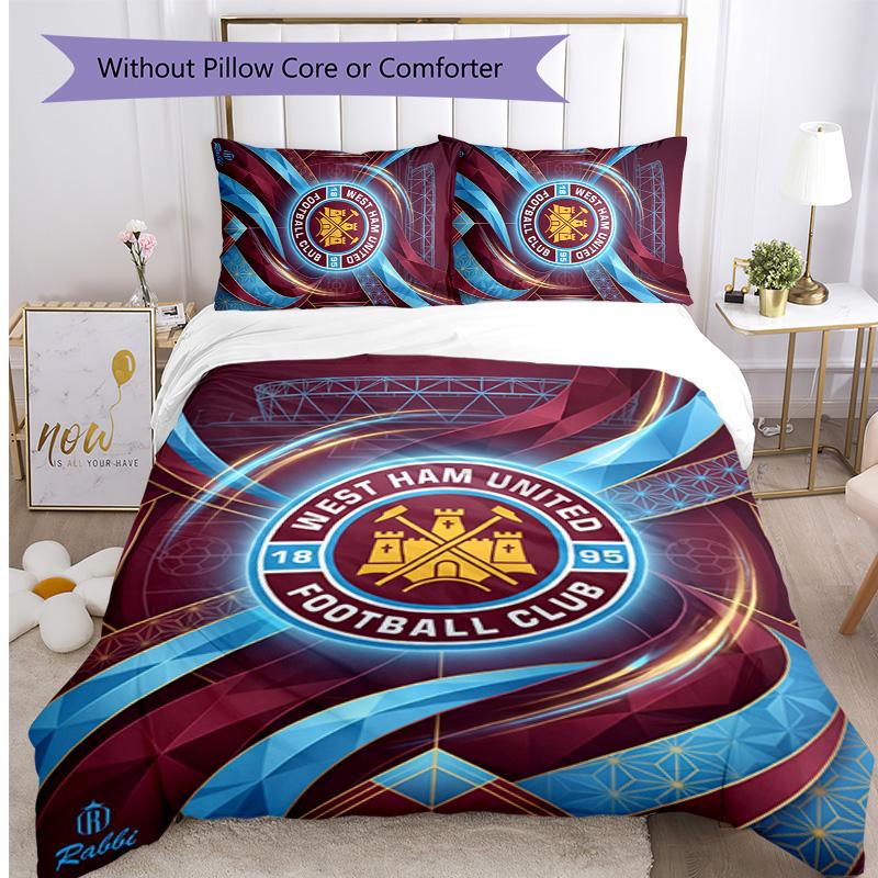 Set Lenzuola Stampato West Ham United Football 3 Pezzi, Comodo Set Copripiumino per Camera da Letto Amico della Pelle
