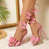 Liyke Sexy Pink Ankle Strap Transparent Strange Heels Sandals Women High Quality Handmade Butterfly Open Toe Party Prom  Shoes