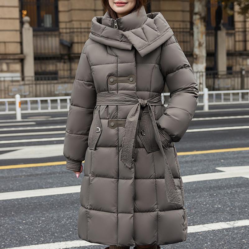 

Модные зимние куртки женские длинные парки с капюшоном свободные толстые теплые женские пальто с поясом 3XL серый