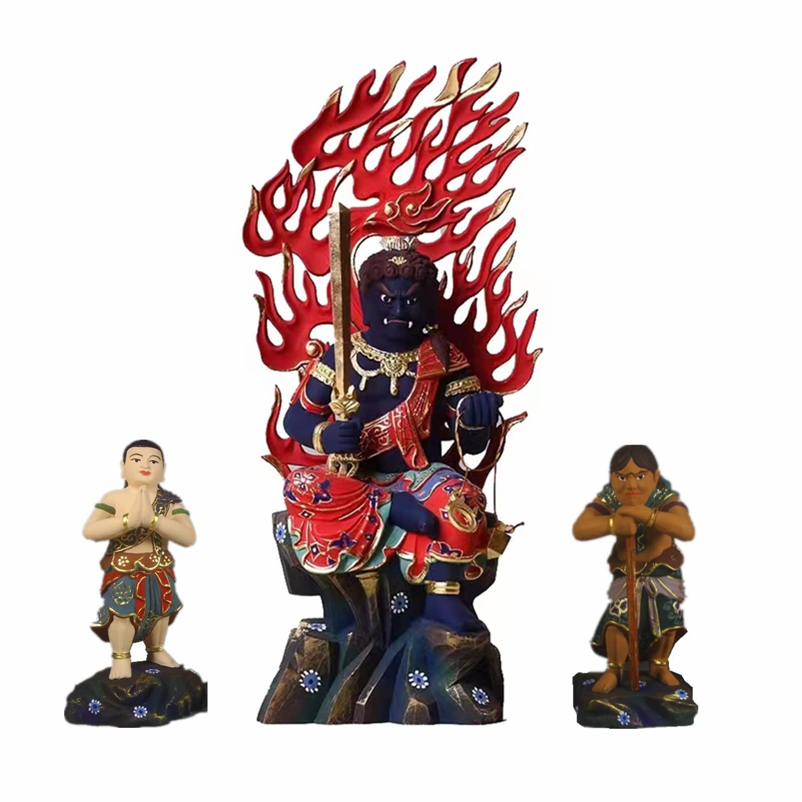 

Буддийская статуя Триады Фудо и Сделано из расписанной в год Божества-хранителя двенадцати знаков зодиака деревянной резной статуи Будды Фудо [Акала,