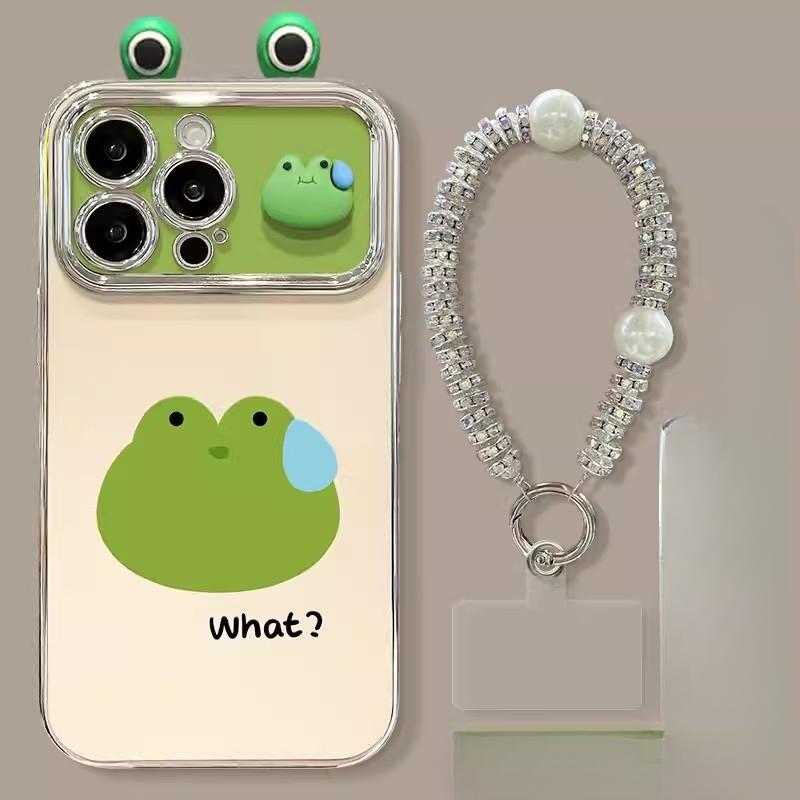 Woman Frog Doll Stand Suitable for Apple 15 Mobile Phone Case IPhone 14 Full Cover Anti-fall 13 Electroplating 6D Window