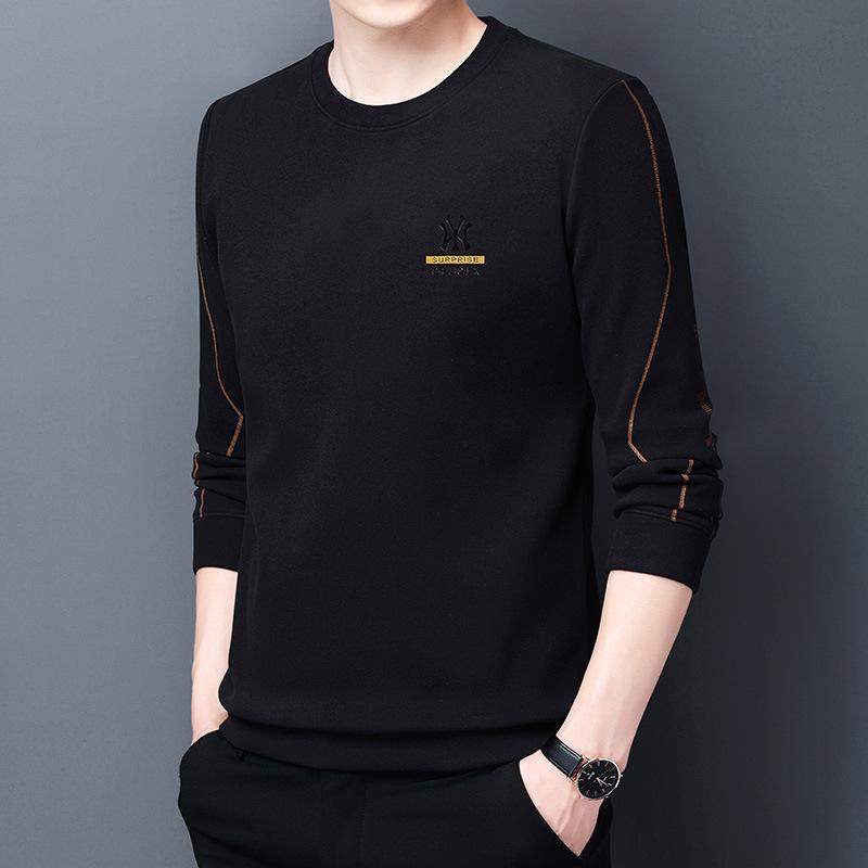 

Мужской термопуловер с длинным рукавом: Круглый вырез, Двусторонний флис, Плюс вельвет, Свободный крой, Однотонный, Стиль осень/зима M