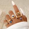 Fashion jewelry Vintage carved sun feather cross black gemstone ring multi-piece set set