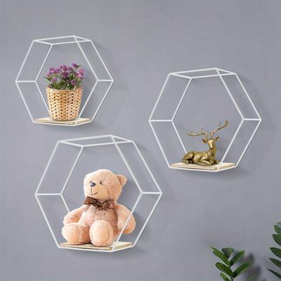 Hexagon Wall Shelves Set of 3 – Geometric Floating Shelves for Living Room, Bedroom & Home Decor – White