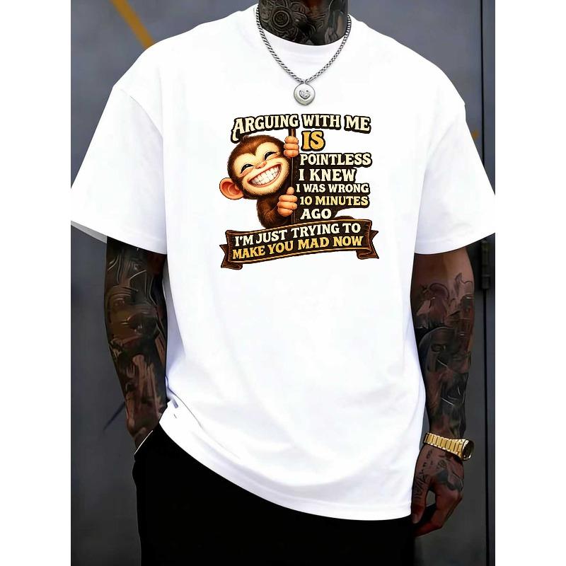 

European sizes Funny Monkey T-Shirt Arguing with Me Is Pointless I Knew I Was Wrong - Retro Humor Statement Shirt - Soft, Medium-Stretch Blend 4XL білий