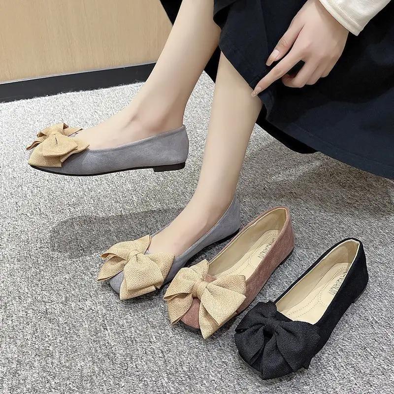 Fashion With Bow Slip-on Ladies Footwear Square Toe Women's Flat Shoes Lastest Non 39 2025 Summer Chic Point Discount Stylish Promotion