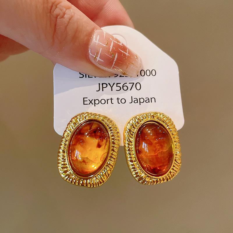 Silver Needle Tiger Eye Geometric Irregular Stud Earrings - Autumn Winter Retro Niche High-End Style.