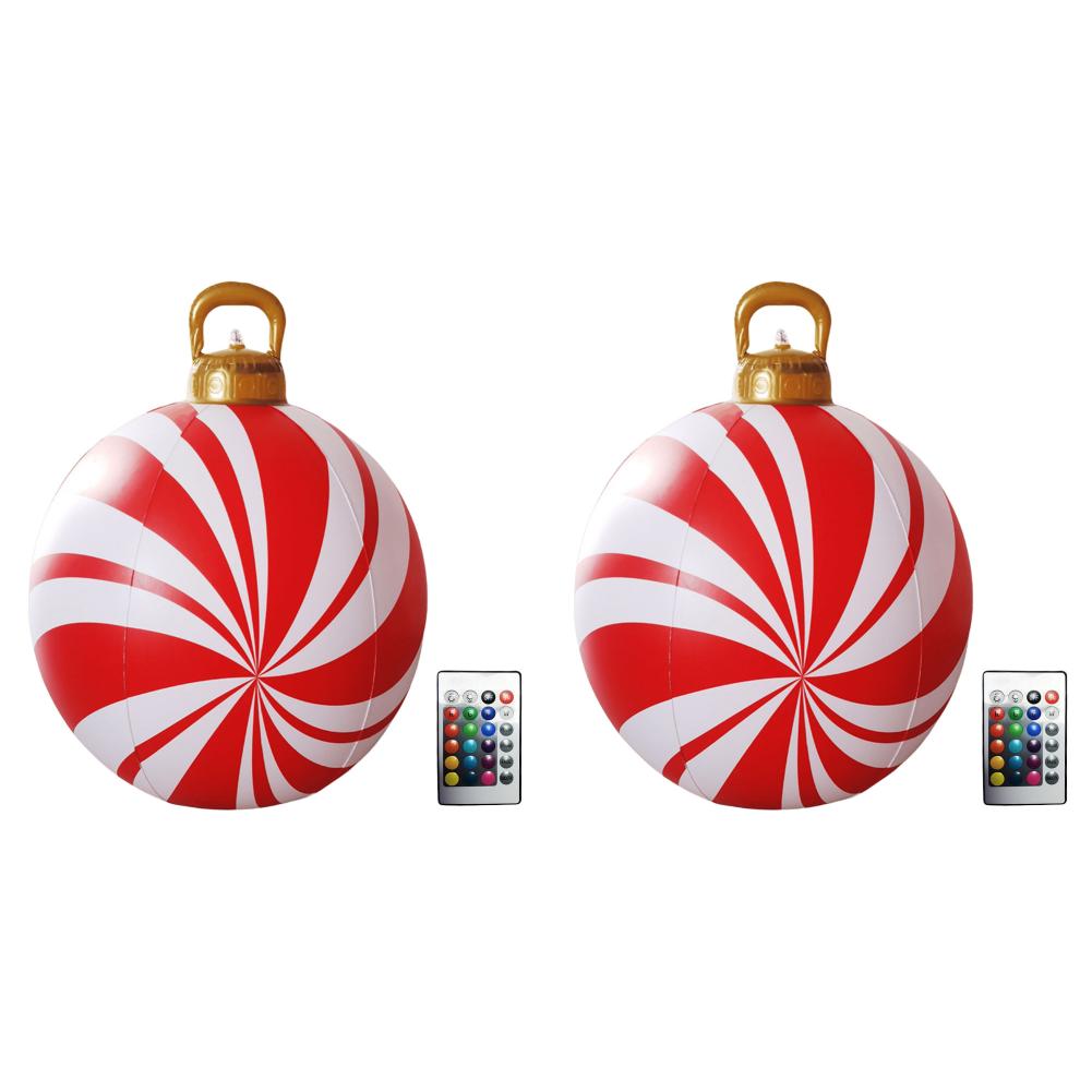 24 Inch Light Up PVC Inflatable Christmas Ball New Years Christmas Ornaments with Light and Remote Holiday Yard Lawn Porch Decor