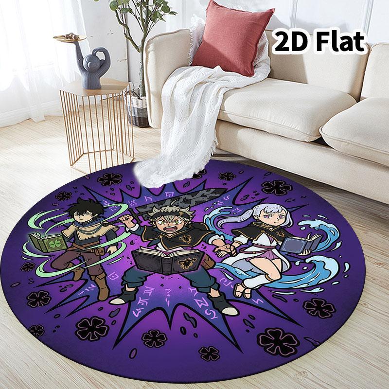 Black Clover Round Area Rug Carpet Rug For Living Room Bedroom Sofa Playroom Decor Nonslip Floor Mat