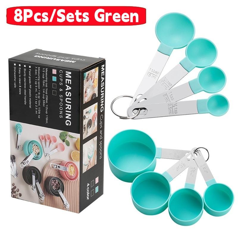 8Pcs/Sets Household Measuring Spoon,Measuring Cup Plastic Spoon Stainless Steel Handle Kitchen Measuring Cup Spoon Baking Tool