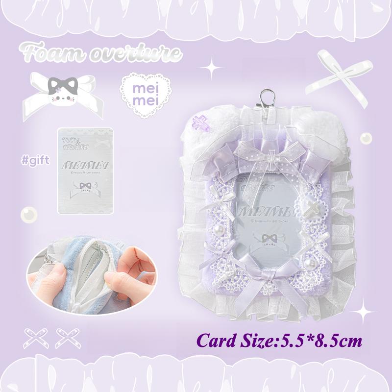 Plush Lace Card Holder with Kawaii Rabbits Ears 3 Inch Kpop Photocard Holder Handmade Creative Photo Frames Stylish Gifts 2025
