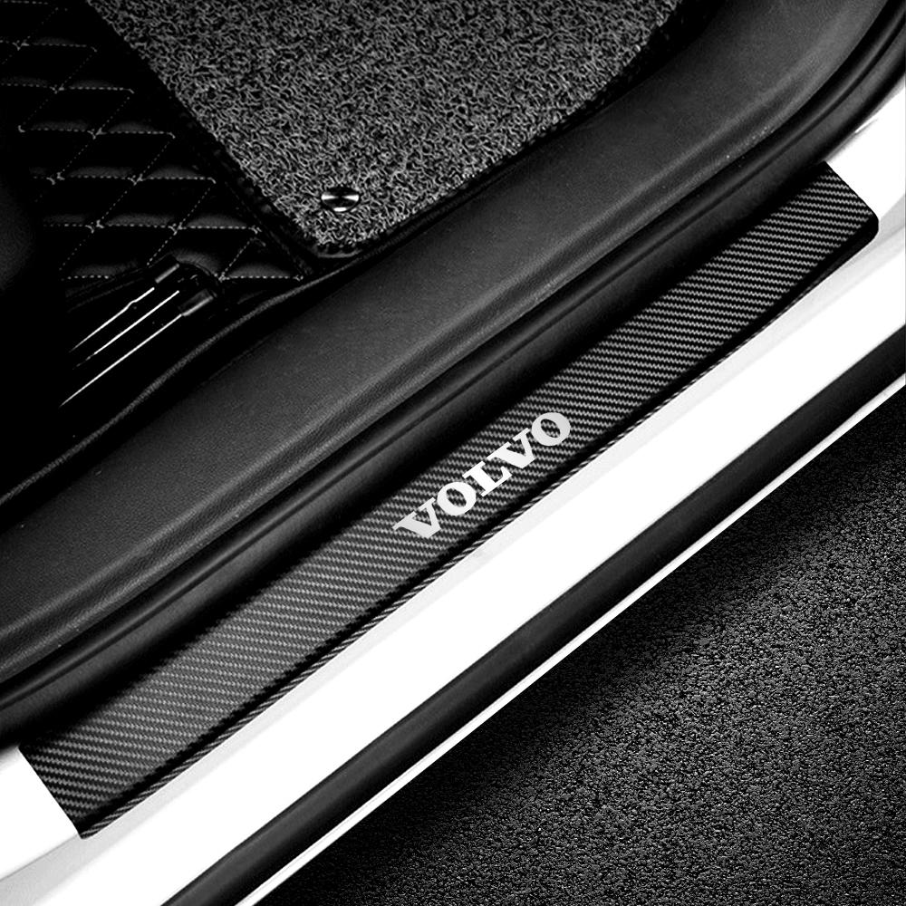 4PCS Carbon Fiber Car Door Sill Protected Stickers Auto Emblem Decal Anti-scratch For Volvo Rdesign XC60 XC90 V40 V50 V60 S60 T6 KW0