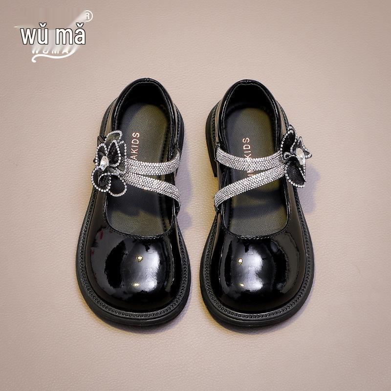 Wuma Girls Black Soft Sole Leather Princess Shoes - 2025 Autumn Collection Size 36: Inner length ~22.8cm