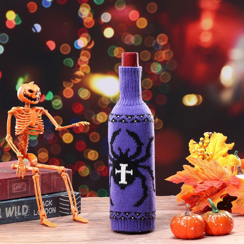 Exquisite Knitted Halloween Wine Bottle Cover Reusable Elastic Wine Bottle Sleeve Pumpkin Champagne Bottle Bag Table Decor