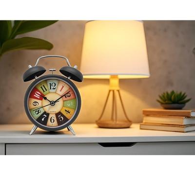 Ρετρό Επιτραπέζιο Ρολόι Διπλό Καμπανάκι Μεταλλικό Πλαίσιο Ξυπνητήρι με Λειτουργία Νυχτερινού Φωτισμού & Αθόρυβη Κίνηση, Φωτεινό Ξυπνητήρι για Κομοδίνο Φοιτητών