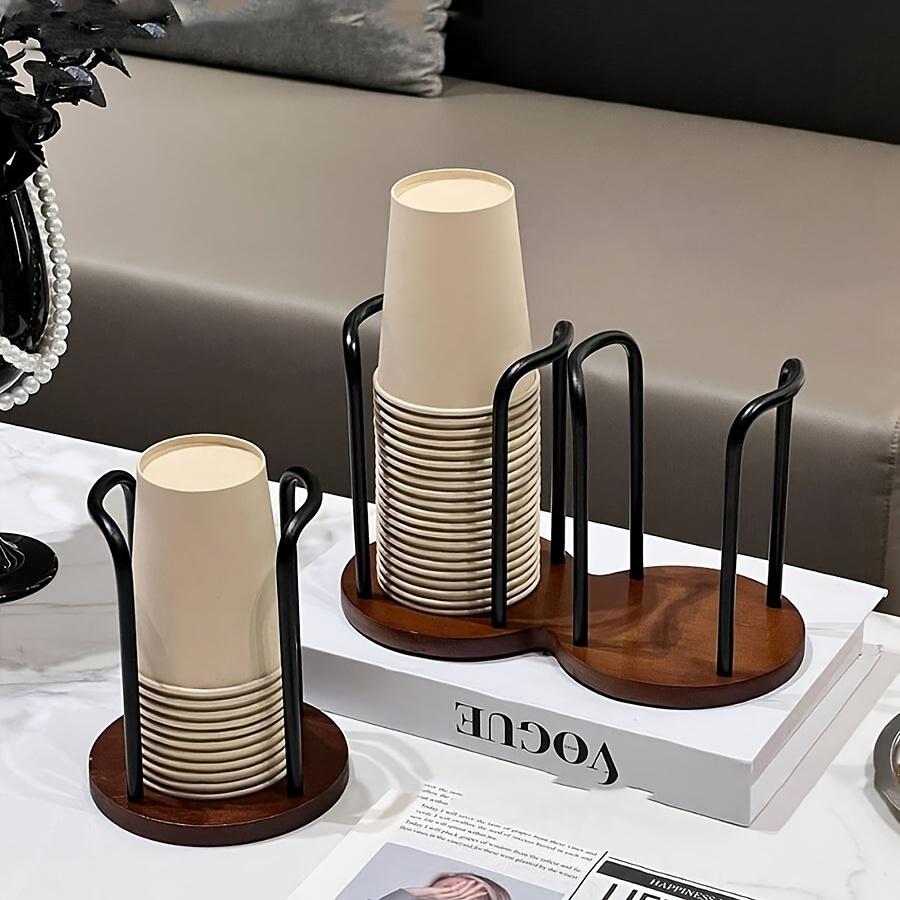 Wooden Cup Holder Organizer Portable Desktop Paper Cup Stand for Office Home, Dustproof No Installation Needed