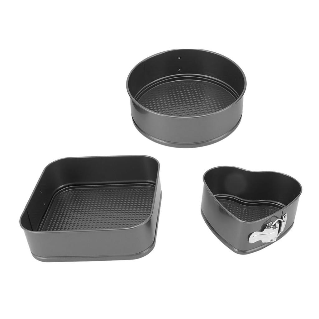 3 Stück Kuchenform Set Kohlenstoffstahl Rund Herz Quadratische Form Leicht zu lösen Doppelbeschichtung Springform