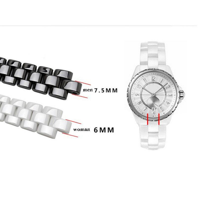 High-end Ceramic Watchbands Black White For J12 Bracelet 16mm 19mm Strap Stainless Steel Folding Buckle Watch Chain