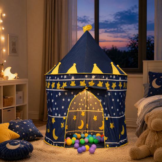 Kinderburg Zelt, Prinzessinnen Spielhaus für Mädchen, Indoor Outdoor Einfach Aufzubauen Spielzelt mit Stern Mond Design, Geburtstagsgeschenk für Kleinkinder