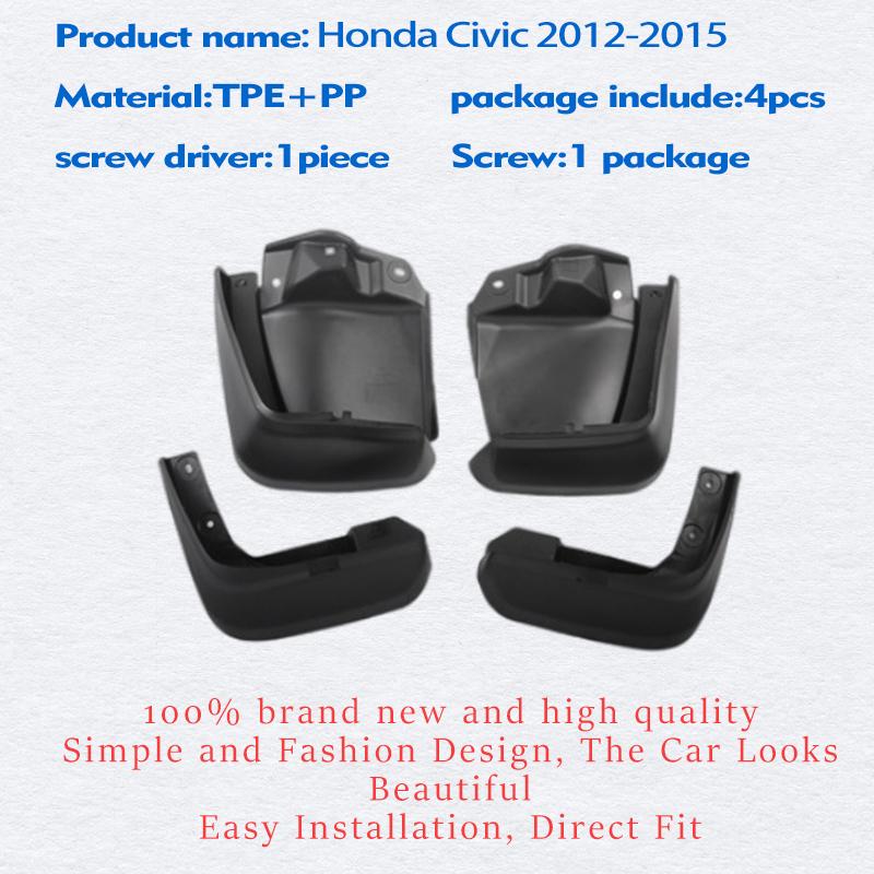 Apărătoare pentru clapete de noroi PENTRU Honda Civic 2012-2015 Apărătoare de noroi Apărătoare pentru clapetă de noroi Apărător pentru stropire Accesorii pentru mașină Auto Styline față spate
