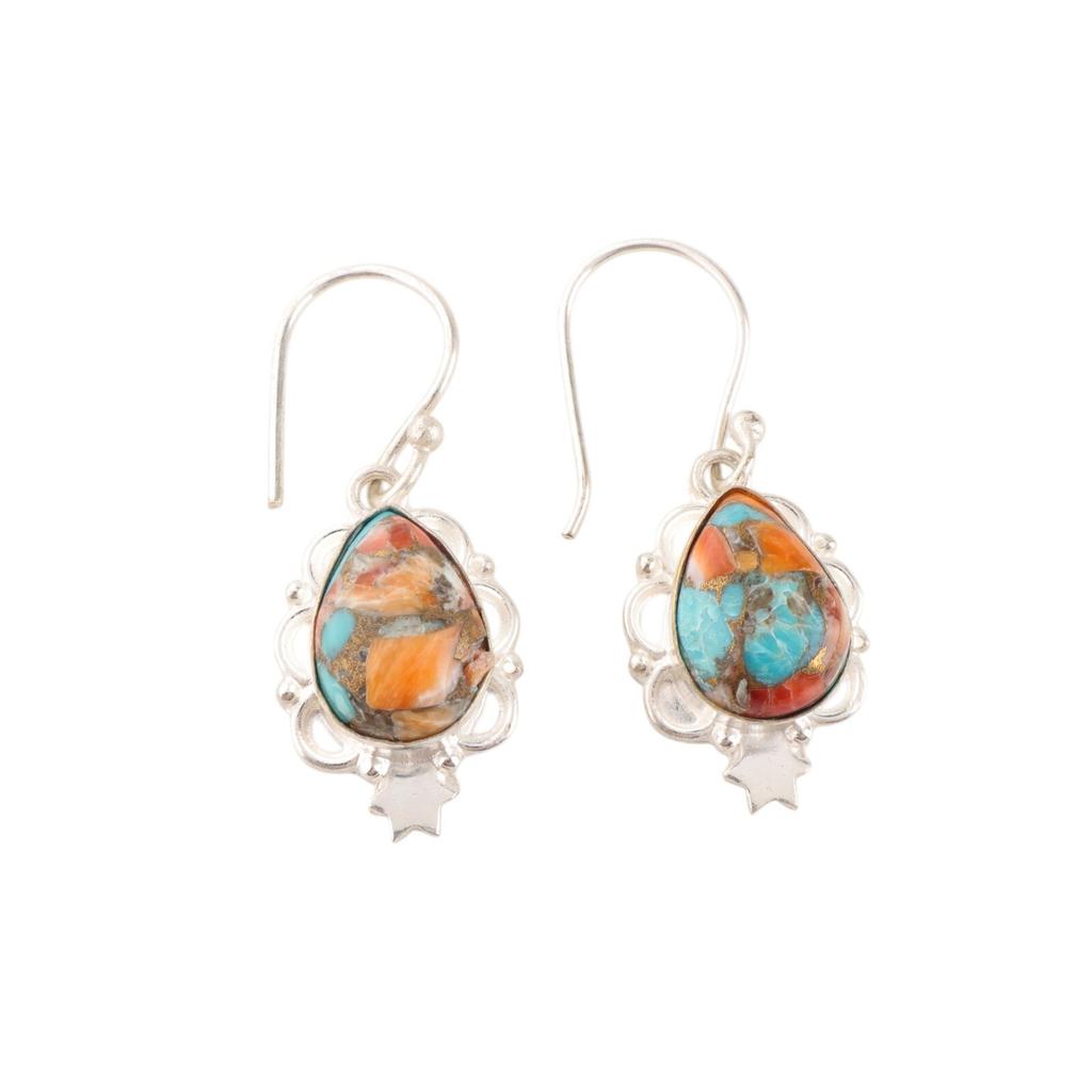 Spiny Oyster Gemstone 925 Stamped Silver Handcrafted Jewelry Birthstone Earrings EE-163-42
