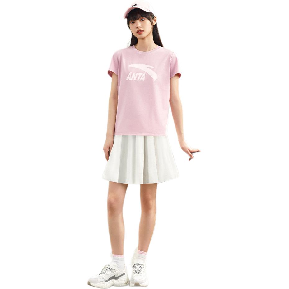 Anta Comfortable Casual Simple Versatile Round Neck Pullover Short Sleeve T-Shirt Women T-Shirts Pink 962528115-6