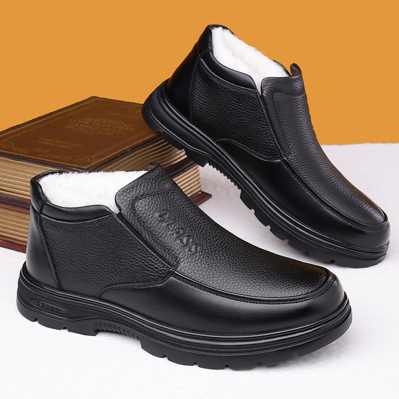 Men's thickened cotton shoes winter middle-aged men's shoes velvet warm and non-slip wool snow shoes Northeast dad shoes