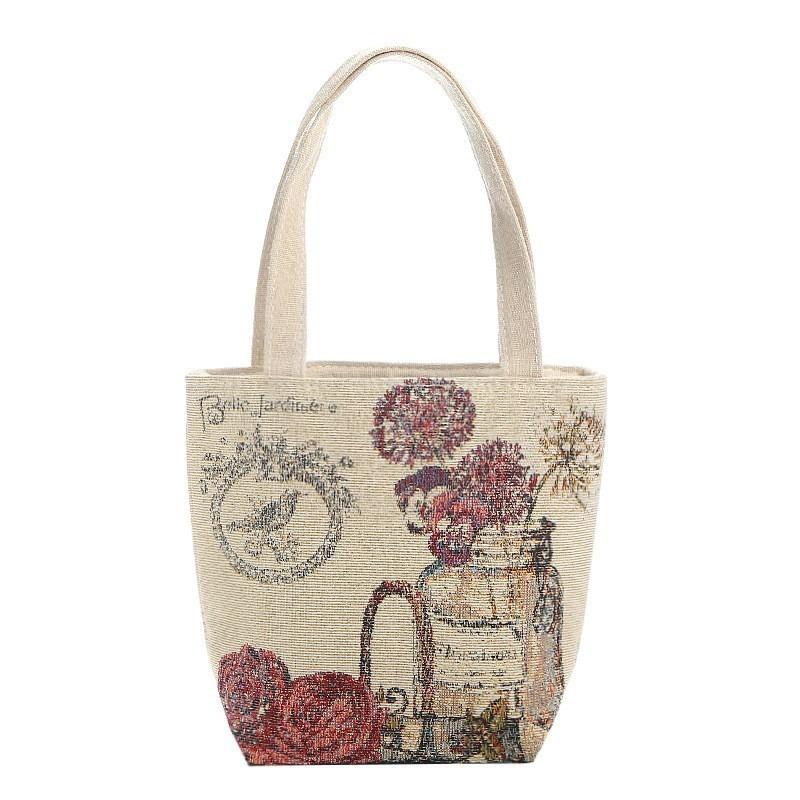 Small canvas bag double-sided embroidered tote bag elephant tote bag large capacity women's bag tote bag