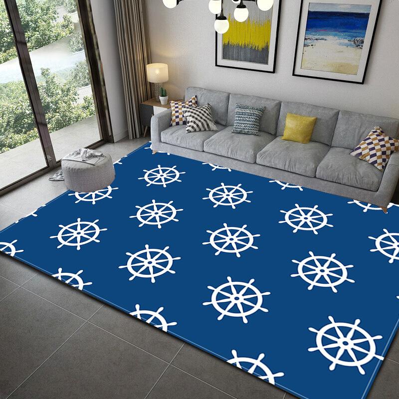 Marineblau gestreift Ozean Leuchtturm Bereichsteppich Anker Boot Themen rutschfester weicher Teppich für Wohnzimmer Badezimmer Küche Wasserdicht Dekor 40X60CM